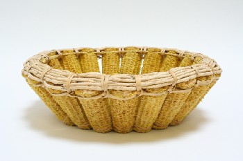 Bowl, Decorative, CORN COBS TIED TOGETHER W/BAMBOO SLATS, STRAW, YELLOW