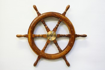 Decorative, Wheel, SHIP'S WHEEL, SPOKED W/HANDLES, BRASS CENTER, SCRATCHED, Not Identical To Photo, WOOD, BROWN
