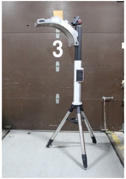 Industrial, Miscellaneous, TRIPOD BASE (32" WIDE AS SHOWN), CURVED METAL BRACKET, ALUMINUM CYLINDER W/KEYPAD, METAL, SILVER