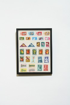 Wall Dec, Collection, CLEARABLE,STAMP DISPLAY,BLACK FRAME,MAGYAR POSTA, METAL, MULTI-COLORED