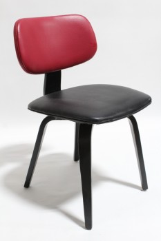Chair, Side, RED SEAT BACK, BLACK SEAT, BENT WOOD LEGS, VINYL, RED