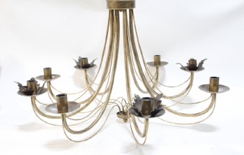 Lighting, Chandelier, CANDLE STYLE W/CURVED RODS, ROUND HOLDERS, ANTIQUE FINISH / AGED LOOK, WIRED, METAL, BRASS