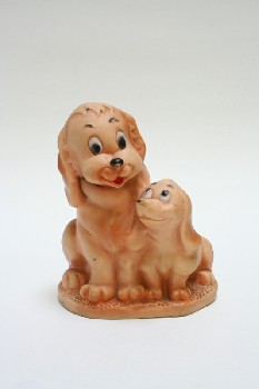 Decorative, Animal, DOGS,2 SITTING SIDE BY SIDE, PLASTIC, BROWN
