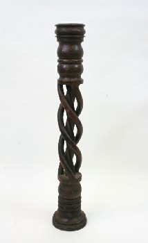 Candles, Holder, FLOOR, CARVED W/DOUBLE TWISTED POST, WOOD, BROWN