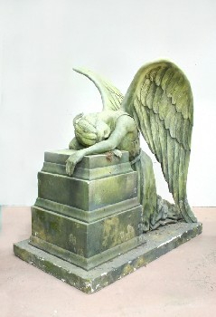 Tombstone, Statue, ANGEL LEANING ON PEDESTAL, STYROFOAM, GREEN