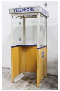 Phone, Booth, FULL SIZE 7FT PUBLIC / STREET FREESTANDING TELEPHONE BOOTH, CORNER SHELF, NO DOOR - Phones Rent Separately, METAL, WHITE