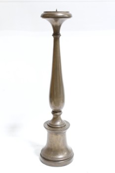 Candles, Stick, CANDLESTICK W/BRONZE LOOK, TURNED, ROUND BASE, WOOD, BRONZE