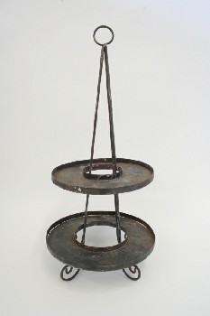 Decorative, Stand, 4 CURLED LEGS,2 TIERS W/INNER RING,POINTED TOP, IRON, RUST