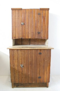 Buffet/Hutch, Misc, PINE, CUPBOARD TOP & BOTTOM W/HINGED DOORS, RUSTIC, OLD STYLE, ROLLING, WOOD, BROWN
