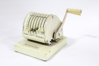 Office, Misc, VINTAGE CHEQUE PRINTING/ADDING MACHINE, DOLLARS & CENTS LEVERS & LARGE SIDE LEVER , METAL, CREAM