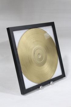 Wall Dec, Award, CLEARABLE, RECORDING INDUSTRY GOLD RECORD ALBUM, PLAIN, BLACK FRAME W/WHITE BACKGROUND, VINYL, GOLD