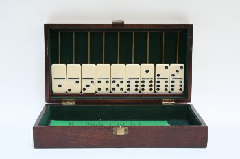 Game, Misc, BOX W/HINGED LID & NAME PLATE,DICE & DOMINOES,