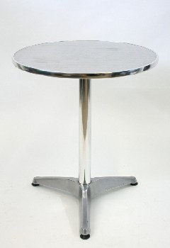 Table, Cafe, ROUND TOP W/BRUSHED FINISH & SWIRL PATTERN , ALUMINUM, SILVER