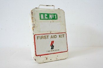 Medical, First Aid Kit, VINTAGE,SCRATCHED,RUSTY, AGED , METAL, WHITE