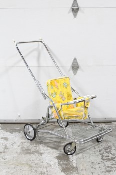 Baby, Misc, VINTAGE CHILD'S STROLLER, VINYL SEAT W/ANIMALS GRAPHICS, TUBULAR COLLAPSIBLE METAL FRAME, CHROME, SILVER