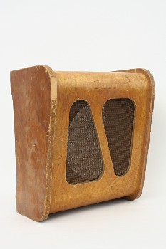 Audio, Speaker, FRAME ONLY,2 TRIANGULAR CUT OUTS W/FABRIC, WOOD, BROWN