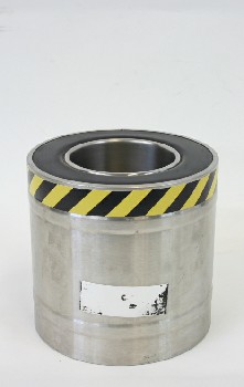 Industrial, Smalls, CYLINDER W/TOP HOLE, BLACK & YELLOW HAZARD BORDER AROUND TOP, STAINLESS STEEL, SILVER