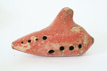 Music, Misc, OCARINA, ANCIENT LOOK, WIND INSTRUMENT W/FINGER HOLES & MOUTHPIECE, AGED, CERAMIC, RED