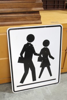 Sign, School, SCHOOL CROSSING SYMBOL, 2 CHILDREN WALKING, METAL, WHITE