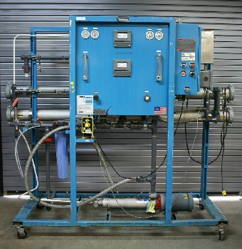 Industrial, Miscellaneous, MACHINE STAND W/PIPES HOSES & PUMPS,SQUARE MAIN PANEL IN MIDDLE, ROLLING FRAME , METAL, BLUE