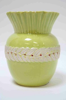 Vase, Ceramic, WRAP AROUND RAISED LEAF DESIGN, VINTAGE, CERAMIC, GREEN