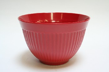 Bowl, Kitchen, ROUND W/GROOVES,TAPERED, PLASTIC, RED