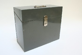 Box, Cash Box, RECTANGULAR W/SILVER HANDLE, METAL, GREY