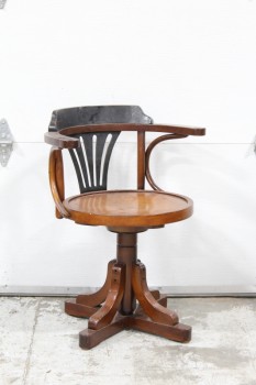 Chair, Captain, CAPTAINS STYLE BAR STOOL/CHAIR, BLACK & BROWN ROUNDED BENTWOOD FAN BACK W/ARMS, SWIVEL, 