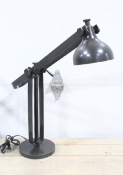 Lighting, Lamp, ANTIQUE REPRODUCTION, INDUSTRIAL STYLE, ADJUSTABLE ARM & SHADE, THREADED CENTRE POST, METAL, BLACK