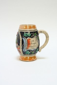 Drinkware, Stein, GERMAN,BULBOUS,MAN HOLDING PITCHER & CUP, PORCELAIN, MULTI-COLORED