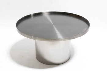 Table, Coffee Table, MODERN, BRUSHED, DRUM W/ROUND TOP W/LIP, SEAMLESS, STAINLESS STEEL, GREY