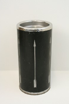 Ashtray, Floor, FREESTANDING, PUBLIC / OUTDOOR / LOBBY, CYLINDRICAL STAND W/METAL BOWL, ARROW DESIGN, SMOKING, CIGARETTE, METAL, BLACK