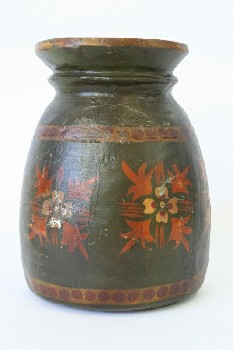 Vase, Wood, TEAK,PAINTED FLOWER & DOTTED PATTERN, WOOD, MULTI-COLORED