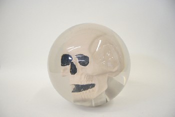 Decorative, Skull, GLASS BOWLING BALL W/SKULL INSIDE, SKELETON HEAD, GLASS, CLEAR