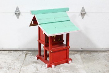Decorative, Buildings, JAPANESE SHRINE OR SIMILAR, GREEN ROOF, BROWN/RED FRAME, WOOD, RED
