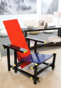 Chair, Misc, MODERN REPRODUCTION, IN THE STYLE OF RED & BLUE CHAIR BY GERRIT RIETVELD, DE STIJL, BLACK & PRIMARY COLOURS, WOOD, BLACK