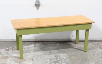 Bench, Misc, GREEN PAINTED LEGS & APRON, WORN UNPAINTED WOOD TOP, WOOD, GREEN