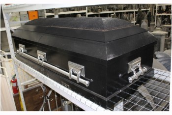 Coffin, Misc, CASKET W/SILVER HANDLES, WOOD, BLACK