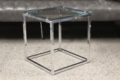 Table, Side, SQUARE / CUBE, GLASS TOP, CONNECTED LEGS & FRAME, GLASS, CLEAR