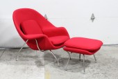 Chair, Armchair, MODERN, WOMB, CHROME LEGS, CURVED, CONTOURED, 1 REMOVEABLE CUSHION, WOOL, RED