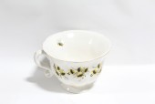 Decorative, Misc, OVERSIZED LIGHTWEIGHT XL TEA CUP W/HANDLE, YELLOW FLOWERS & BEES, PAINTED W/GOLD TRIM, FOAM, WHITE