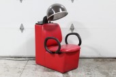 Chair, Salon, BARBER SHOP/HAIRDRESSER/DOG GROOMING CHAIR W/PERFORATED PLASTIC DOME DRYER (ADJUSTABLE HEIGHT), VINYL, RED