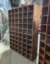 Shelf, Wood, ANTIQUE INDUSTRIAL FIR PLYWOOD, DIVIDED 6x10, CUBBY HOLES, SLOTTED CUBBYHOLE STORAGE, MAIL / OFFICE / POST OFFICE / WORK SHOP, WOOD, BROWN