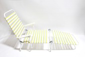 Chair, Folding, OUTDOOR/LAWN, VINTAGE STRIPED LOUNGER W/WHITE PLASTIC ARMS, ADJUSTABLE, PLASTIC, WHITE
