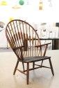 Chair, Armchair, PEACOCK STYLE HIGH ROUNDED BACK W/RATTAN BLACK CORD WOVEN SEAT, WALNUT, WOOD, BROWN