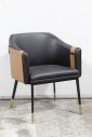 Chair, Armchair, BLACK SEAT W/BROWN BELTED ACCENT PANEL AROUND BACK & SIDES, BLACK METAL LEGS W/BRASS FEET, LEATHER, BLACK