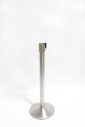 Stanchion, Retract, ROUND BASE,BLACK RETRACTABLE NYLON ROPE , STAINLESS STEEL, SILVER