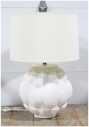 Lighting, Lamp, VINTAGE, ROUND SHAPED SCALLOPED TEXTURED BASE (16x17x17"), WHITE DRUM SHADE (13x19x19" - Shade Is Included & Specific To This Lamp), CERAMIC, WHITE