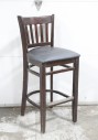 Stool, Backrest, BAR/COUNTER HEIGHT, PLAIN BROWN DARK WOOD FRAME W/FOOT REST, BLUE SEAT, USED/SLIGHTLY AGED, WOOD, BROWN