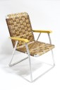 Chair, Folding, VINTAGE OUTDOOR/LAWN, YELLOW/GOLD PLASTIC ARMS, TUBULAR FRAME, VINYL, BROWN